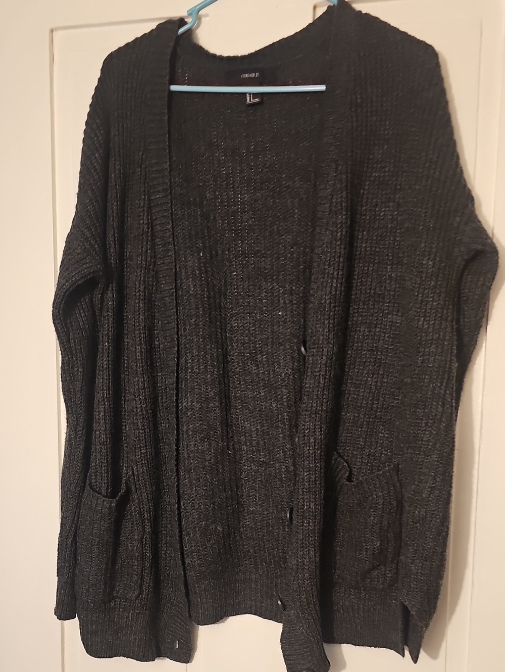 Forever 21 Dark Charcoal Open-Front Ribbed Cardigan